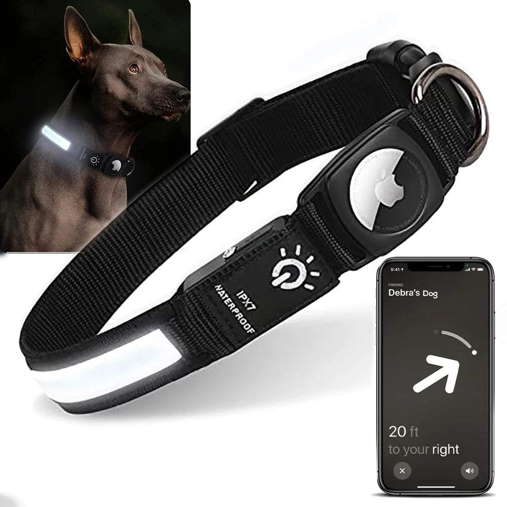 Rufus and Rusty Waterproof Apple Airtag Dog Collar with chargeable USB Light