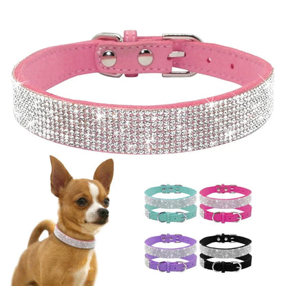 Rufus and Rusty Suede Crystal Dog Collar