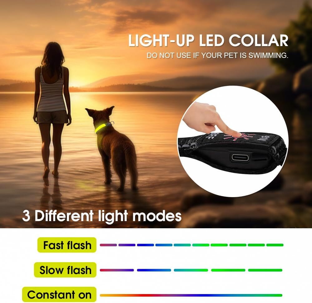 LED Dog Collar with USB Rechargeable Flashing Light